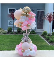 Ayıcıklı Sürpriz Balon Buketi (Pembe)