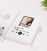 BK Gift Kişiye Özel Fotoğraflı Spotify Barkodlu Beyaz Defter Kalem Seti-1