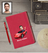 Kişiye Özel Sürücü Karikatürlü  Kırmızı Defter Kalem Hediye Seti Bay-2