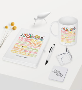 BK Gift Kişiye Özel Öğretmen Sözleri Temalı Beyaz Defter Kalem Kupa Ayna Seti - 1