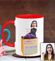 BK Gift Kişiye Özel Anneler Günü Temalı Karikatürlü Kırmızı Kupa Bardak K5