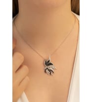 Kadın Gümüş Kolye - Büyük Boy Gümüş Bayan Simurg Zümrüdü Anka Kuşu Kolye 6018601884848