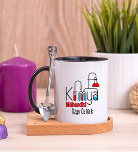 Kimya Mühendisi Ahşap Altlıklı Siyah Kupa Bardak