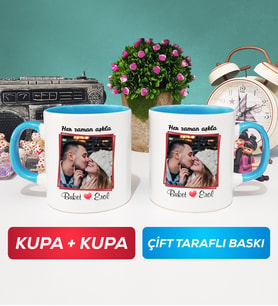 İkili Sevgiliye Sevgililer Günü Hediyesi 9 Kupa Bardak Mavi