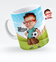 BK Gift Kişiye Özel Erkek Çocuk Futbolcu Karikatürlü Beyaz Kupa Bardak