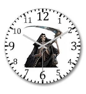 Grim  Reaper Duvar Saati Bombeli Gercek Cam