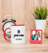 Jandarma Kırmızı Kupa Bardak ve Kırmızı Mini Fotoğraf Çerçevesi
