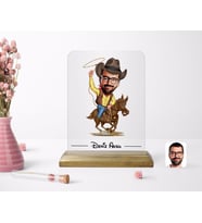 BK Gift Kişiye Özel Kovboy Karikatürlü Ahşap Standlı Çerçeve (Beyaz)