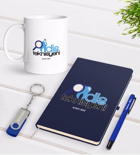 BK Gift Kişiye Özel Diş Teknisyeni Temalı Lacivert Defter Kalem Kupa 32gb USB Bellek Hediye Seti-1 (Model 1)