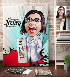 BK Gift Kişiye Özel Bayan Göz Doktoru Karikatür Kanvas Tablo 70x100cm 1