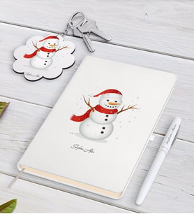 BK Gift Kişiye Özel Kardan Adam Beyaz Defter Kalem ve Anahtarlık Hediye Seti-2 (Model 1)