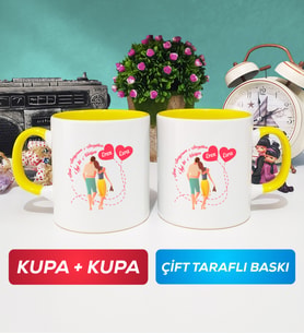İkili Sevgiliye Sevgililer Günü Hediyesi 1 Kupa Bardak Sarı