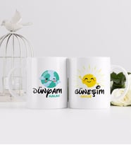 BK Gift Kişiye Özel Güneşim ve Dünyam Tasarımlı İkili Beyaz Kupa Bardak-3