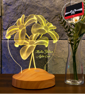 Yeni Yıl Hediyesi Çiçek Buketi Tasarımlı Kişiye Özel Led Lamba