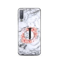 Mermer Çiçekli Harf Tasarım Süper Şeffaf Silikon Telefon Kılıfı Samsung A7 (2018