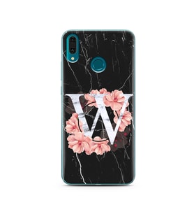 Mermer Çiçekli Harf Tasarım Süper Şeffaf Silikon Telefon Kılıfı Huawei Y9 2019 W