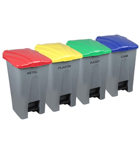 Safell Pedallı Kağıt Plastik Cam Metal Ayrıştırma Kovası - Ayrıştırma Konteyneri