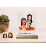 BK Gift Kişiye Özel Anne Kız Karikatürlü Ahşap Standlı Çerçeve-2 (Beyaz)