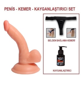 LilituShop 13 cm Belden Bağlamalı Yeni Nesil Realistik Penis + Kemer + Kayganlaştırıcı