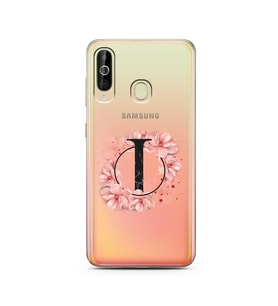 Pembe Çiçekli Harf Tasarım Süper Şeffaf Silikon Telefon Kılıfı Samsung A60 I-Har