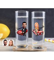 BK Gift Kişiye Özel Renkli Baskılı Erkek ve Kadın Karikatürlü İkili Vodka Bardağı-1 (Beyaz)