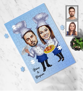 Kişiye Özel Aşçı Sevgili Karikatürlü A4 99 Parça Puzzle Model-1