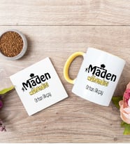 Maden Mühendisi Sarı Kupa Bardak Ve Bardak Altlığı Seti
