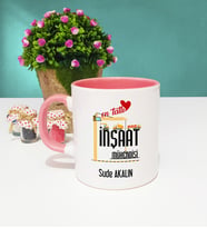 Mesajlı İnşaat Mühendisi Tasarımlı Kişiye Özel İnşaat Mühendisi Kupa Bardak Pembe