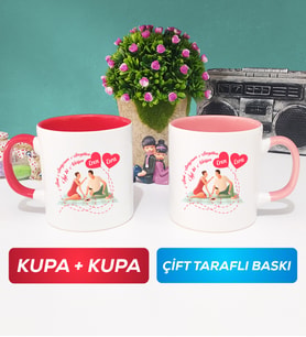 İkili Sevgiliye Sevgililer Günü Hediyesi 5 Kupa Bardak Kırmızı Pembe
