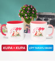 İkili Sevgiliye Sevgililer Günü Hediyesi 5 Kupa Bardak Kırmızı Pembe