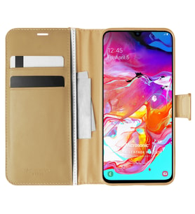 Microsonic Samsung Galaxy A70 Kılıf Delux Leather Wallet Gold