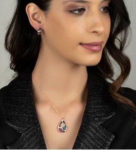 Gümüş Zirkon Taşlı Gözyaşı Damlası Tasarım Abiye Günlük Set (Rose)
