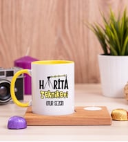 Harita Teknikeri Ahşap Altlıklı Mumlu Sarı Kupa Bardak