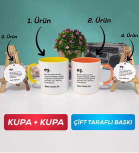 İkili Sarı Turuncu Çiftlere Özel Eş Kupa Bardak Anahtarlık