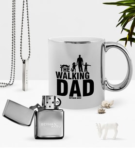 BK Gift Kişiye Özel The Walking Dad Krom Kupa Benzinli Çakmak Kolye Seti-1 (Model 1)