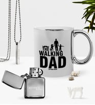 BK Gift Kişiye Özel The Walking Dad Krom Kupa Benzinli Çakmak Kolye Seti-1 (Model 1)