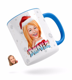BK Gift Kişiye Özel Kadın Yeni Yıl Karikatürlü Mavi Kupa Bardak-3
