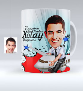 BK Gift Kişiye Özel Bay Kaptan Pilot Karikatürlü Beyaz Kupa Bardak  1