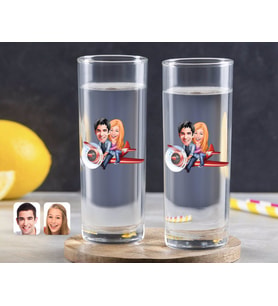 BK Gift Kişiye Özel Renkli Baskılı Sevgililer Karikatürlü İkili Vodka Bardağı-11 (Beyaz)