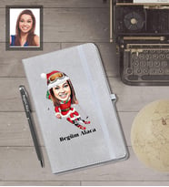 Kişiye Özel Yılbaşı Bayan Karikatürlü Gri Defter Kalem Hediye Seti Model-9