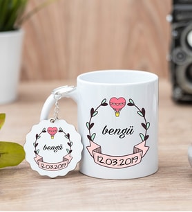 İsim Yazılı Tarihli Kupa Bardak Ve Anahtarlık Set