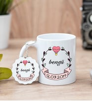 İsim Yazılı Tarihli Kupa Bardak Ve Anahtarlık Set