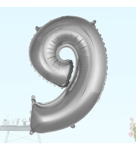 9 Yaş Rakam Folyo Balon, 100 cm - Gümüş (STD)