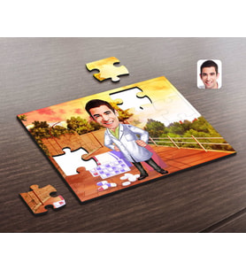 BK Gift Kişiye Özel Erkek Eczacı Karikatürlü Ahşap Puzzle-3