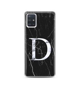 Samsung A51 Siyah Mermer Harf Tasarımlı Telefon Kılıfı D-Harfi 