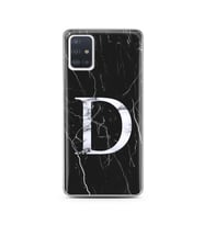 Samsung A51 Siyah Mermer Harf Tasarımlı Telefon Kılıfı D-Harfi 