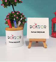 Doktor Hediye Kalemlik ve Dekoratif Taş Baskı Hediye Seti
