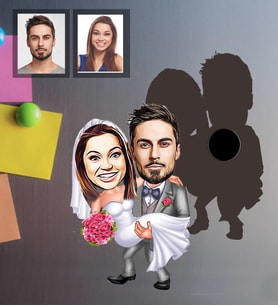 Kişiye Özel Gelin Damat Karikatürlü Ahşap Magnet Mod-1