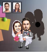 Kişiye Özel Gelin Damat Karikatürlü Ahşap Magnet Mod-1