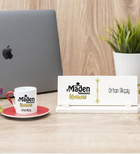 Maden Teknolojisi Öğretmeni Kırmızı Türk Kahvesi Fincanı Ve Masa İsimliği Hediye Seti